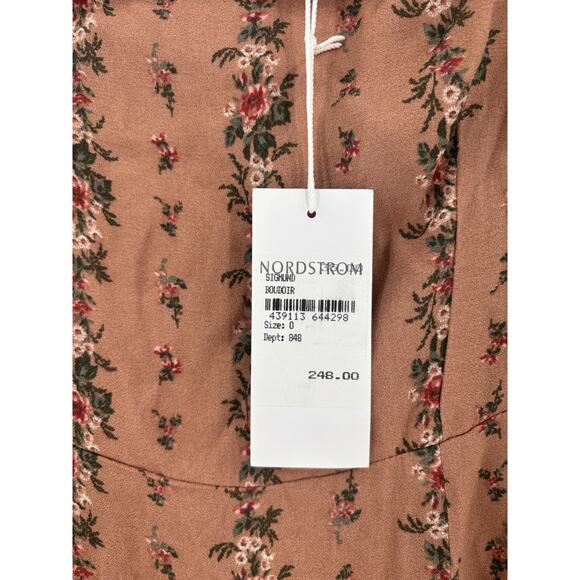 NWT Reformation Sigmund Dress 0 Floral Boudoir Midi Slit Long Sleeves Smocked - Picture 2 of 16